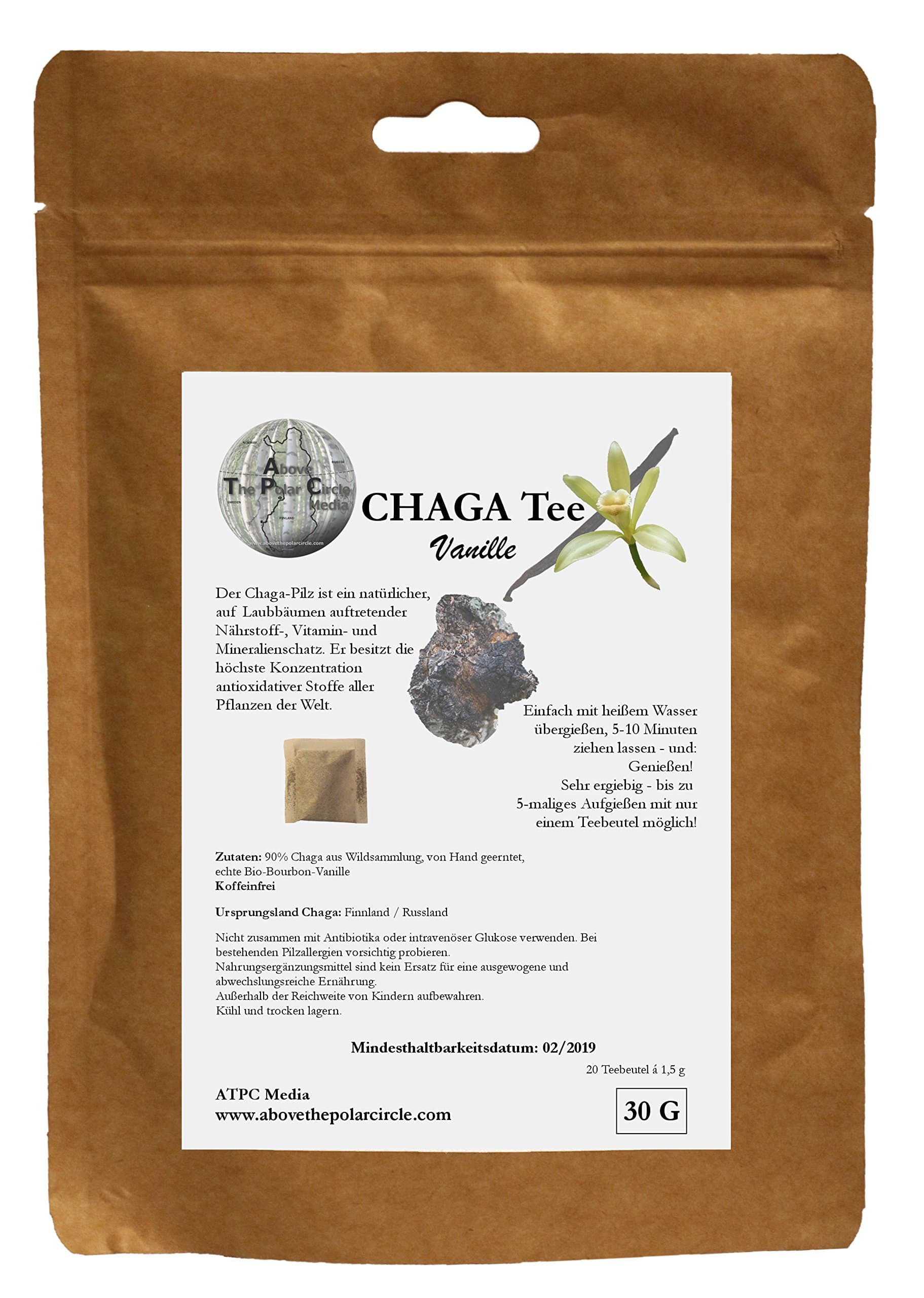 Chaga powder in tea bags vanilla