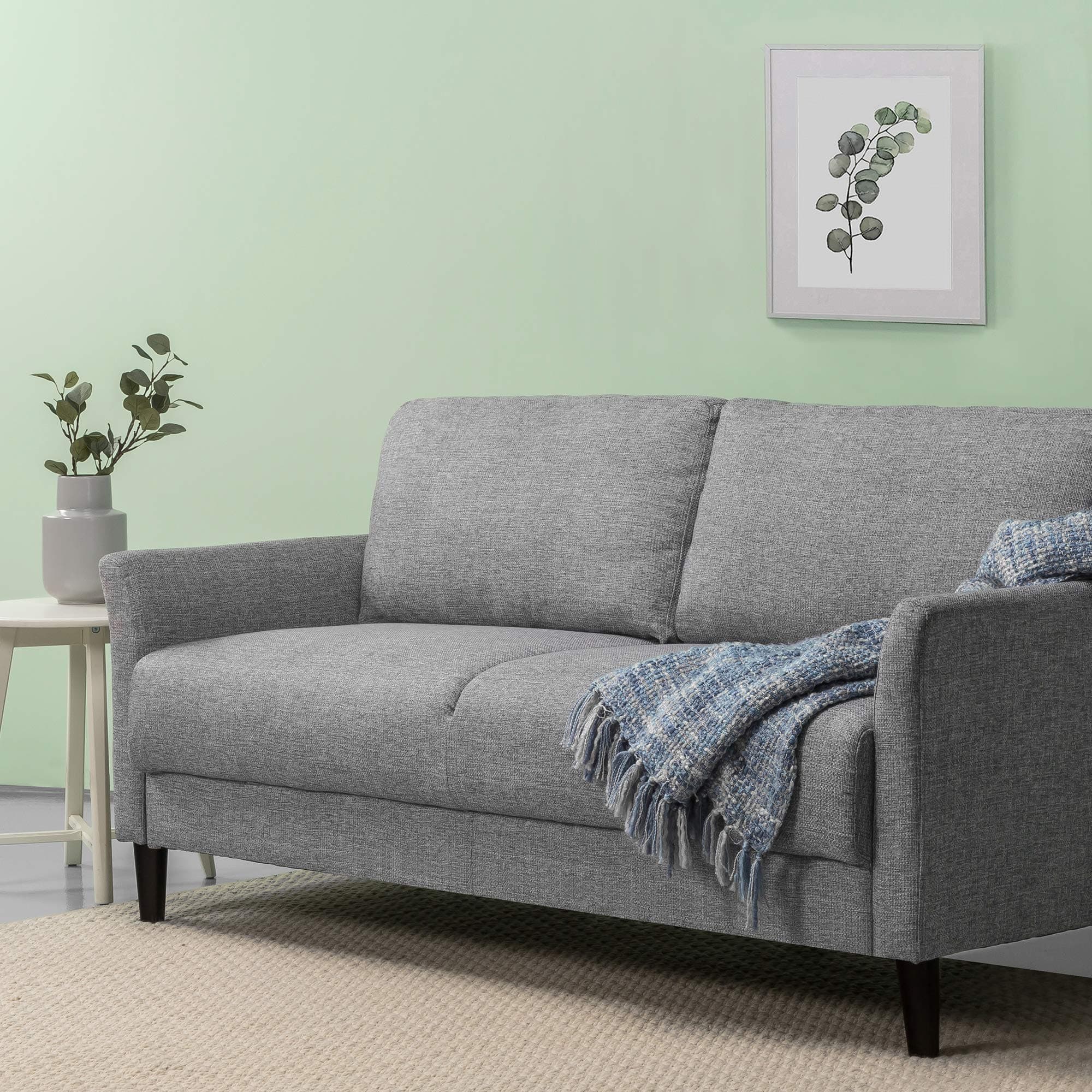 Zinus Jackie Sofa Couch | 3-Seater | Couch | Easy, Tool-Free Assembly | Flared Arm | Tapered Legs | Sofa-in-a-Box | Soft Grey