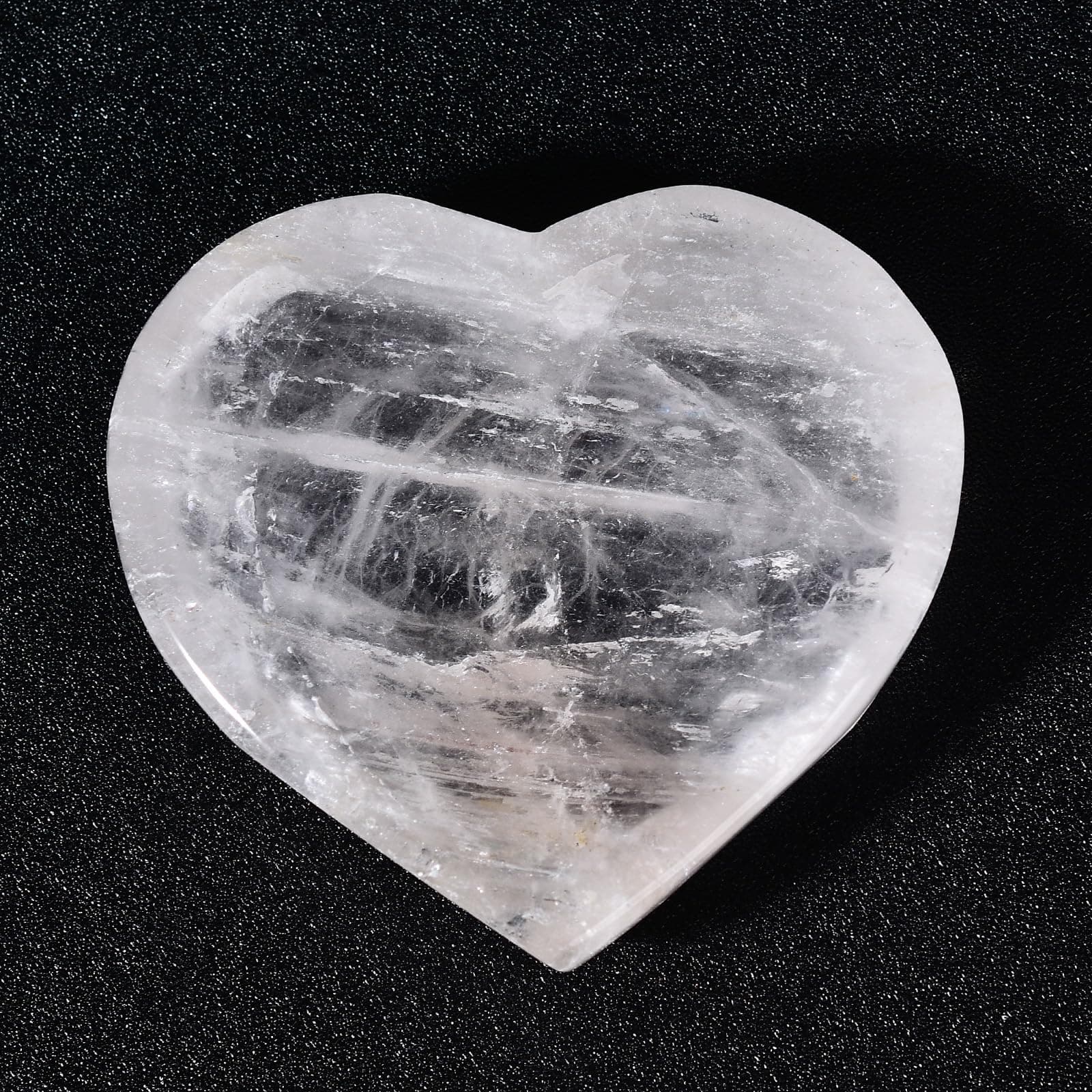 JIC Gem Clear Quartz Crystal Bowl Hand Carved Heart Shape Decorative Bowl Jewelry Tray Home Decor or Gift