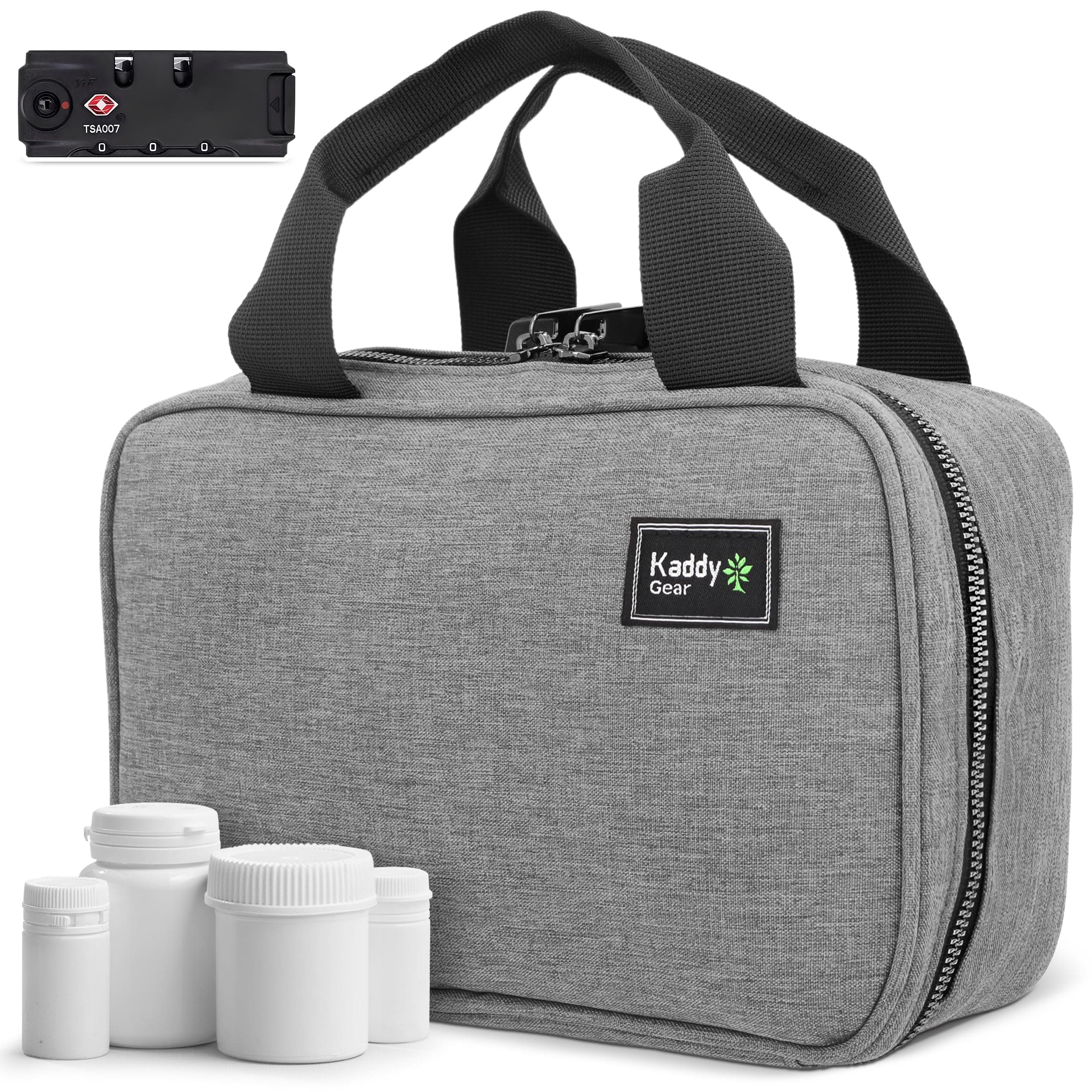 Kaddy Secure Pill Organizer Box, Storage for Bottles of Medicine or Supplements; Toiletry; Travel or Home, TSA Approved Lock(Grey)