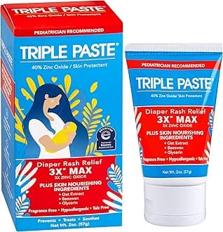 Triple Paste 3X Max Diaper Rash Ointment for Baby, Maximum Strength with 40% Zinc Oxide Ointment for Serious Diaper Rash, 2 oz Tube