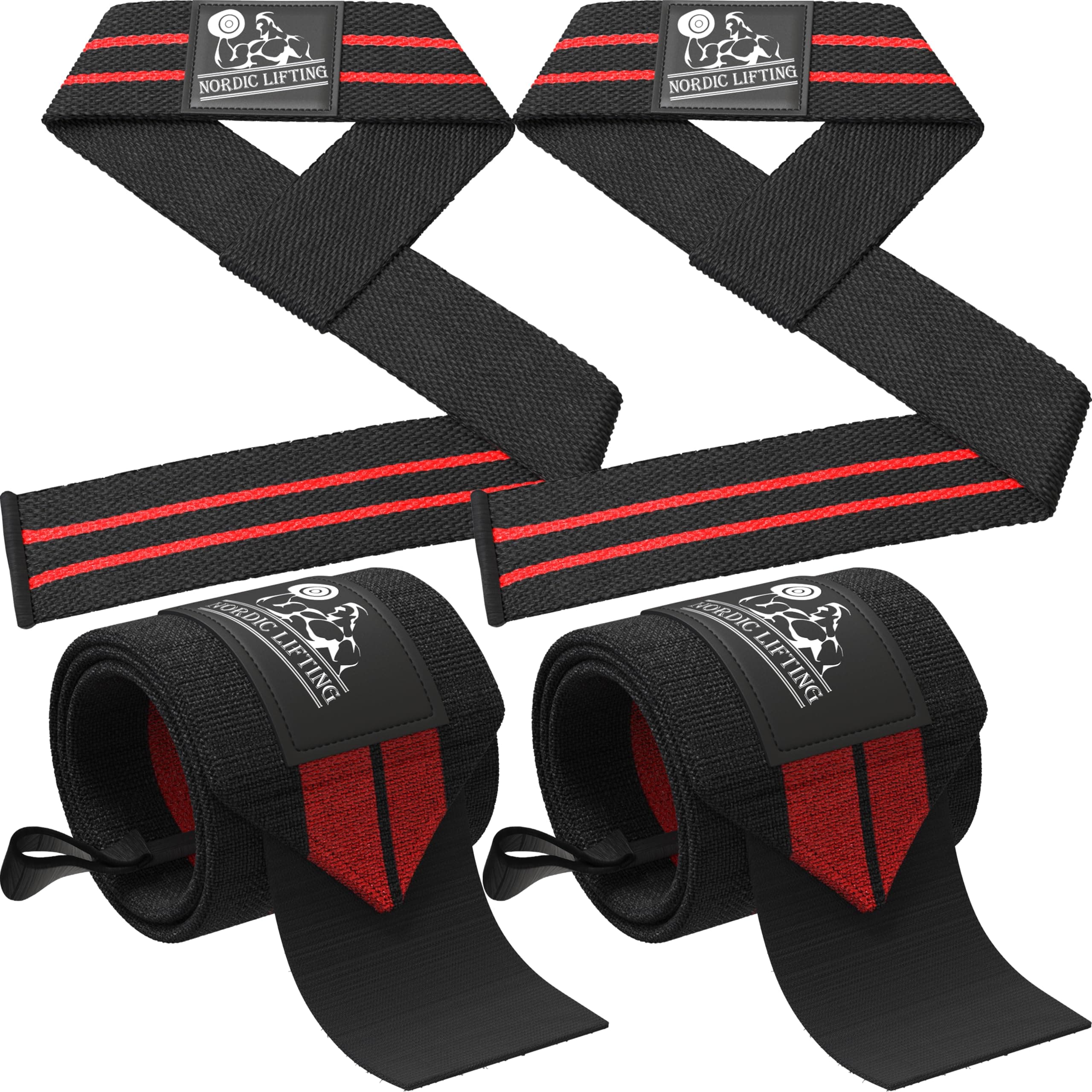 Wrist Wraps + Lifting Straps Bundle (2 Pairs) for Weightlifting, Crossfit & Gym
