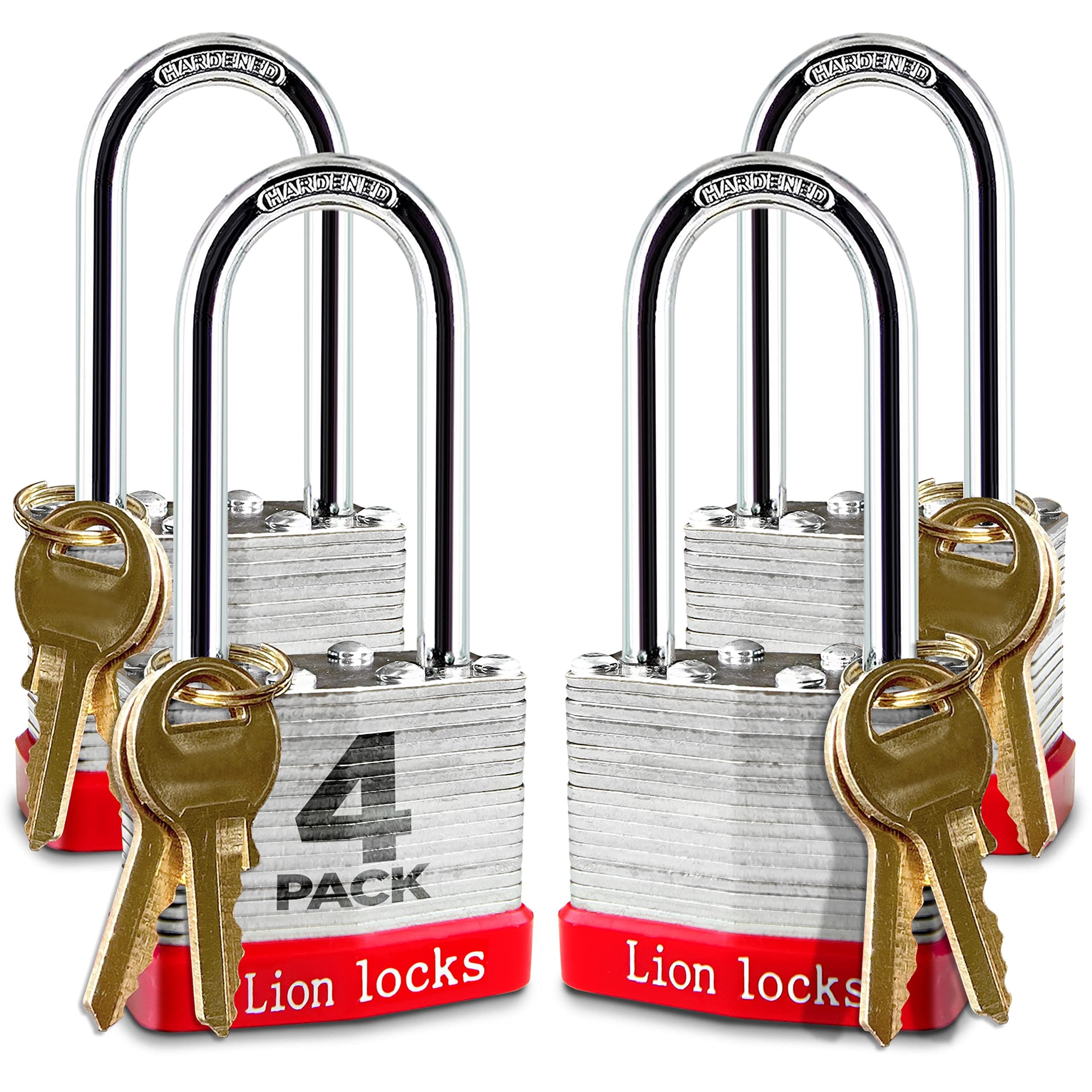 Lion Locks 5RLS Keyed-Alike Padlock, 1-9/16-inch Wide 2-inch Shackle, 4-Pack