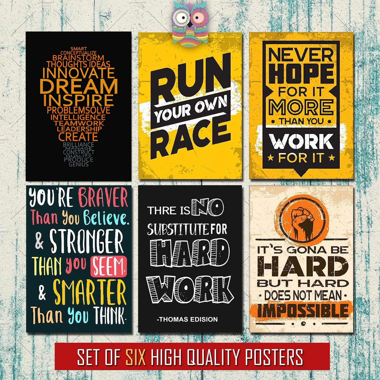 ZEMFO Motivational Unframed Posters for Home, Work, Study Room (Paper, 12x18 Inches) -Combo of 6