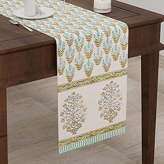 BLOCKS OF INDIA Hand Block Printed Cotton Table Runner for Center/Dining Table (13 x 72 Inches) (MUGHAL BUTA)