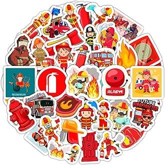 BulbaCraft Firefighter Stickers for Kids, 100Pcs Vinyl Decals, Waterproof, Reusable, Party Favors, School Supplies, Fire Truck Theme, Unisex
