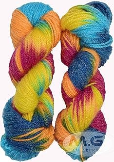 M.G ENTERPRISE Glow Knitting Yarn Wool, Rainbow 2 80 GMS Woolen Crochet Yarn Thread. Best Used with Knitting Needles, Crochet Needles-WO Art-ABAF
