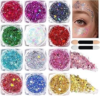 – Teenitor Body Glitter Face Glitter Festival Hair Glitter Gel, 12 Colors of Glitter Gel for Face and Body Hair Makeup Rave