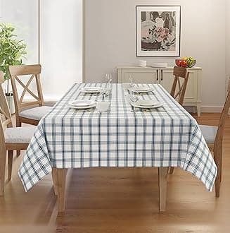 Rectangle Table Cloth - Table Cover - Cotton Mitered Stitched - Checks Table Covers for Kitchen Dining, Wedding, Decorations, & Parties - 60x120 in - Blue Plaid