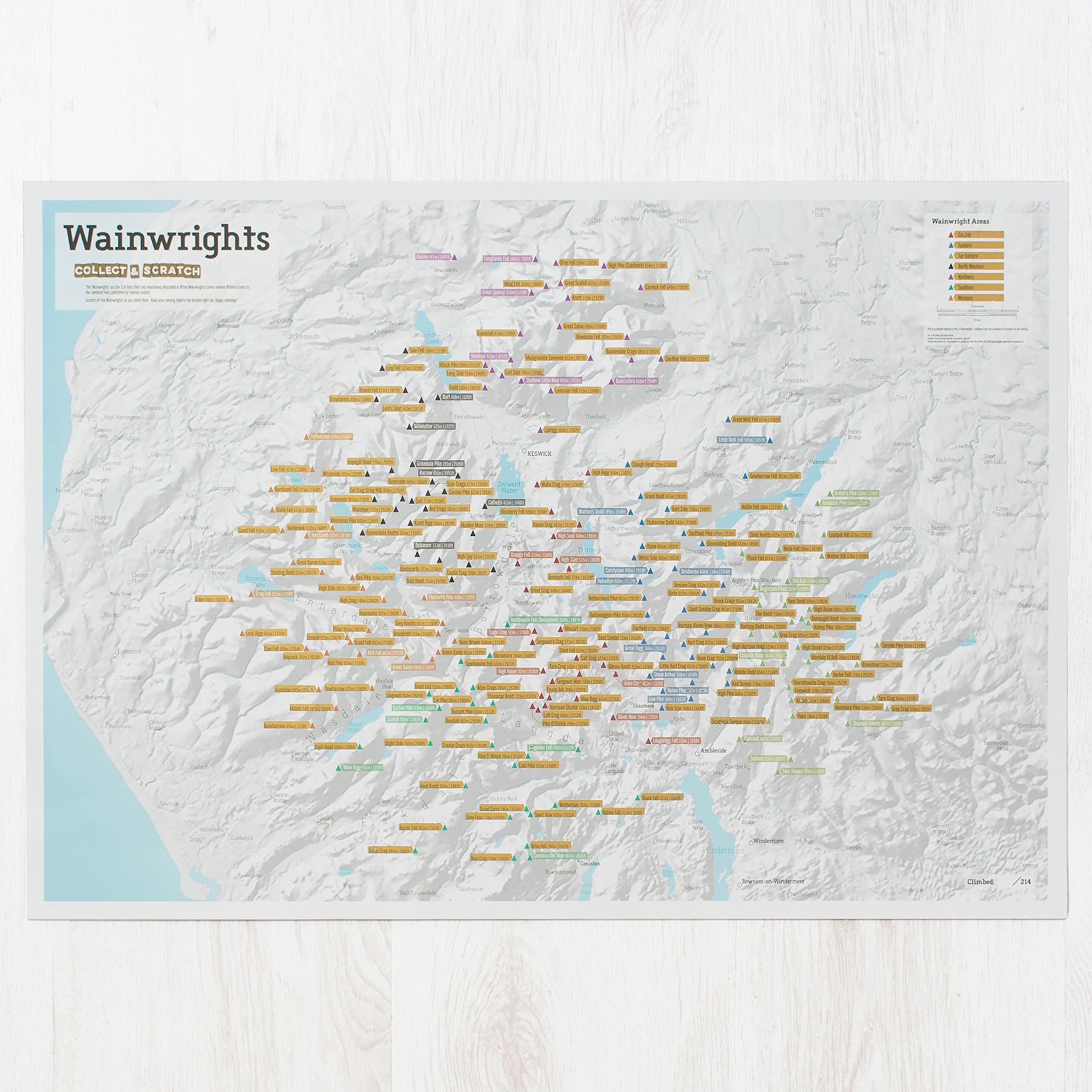 Maps International - Wainwright Summits Collect and Scratch Off Travel Map For Walkers - 59 x 42 cm