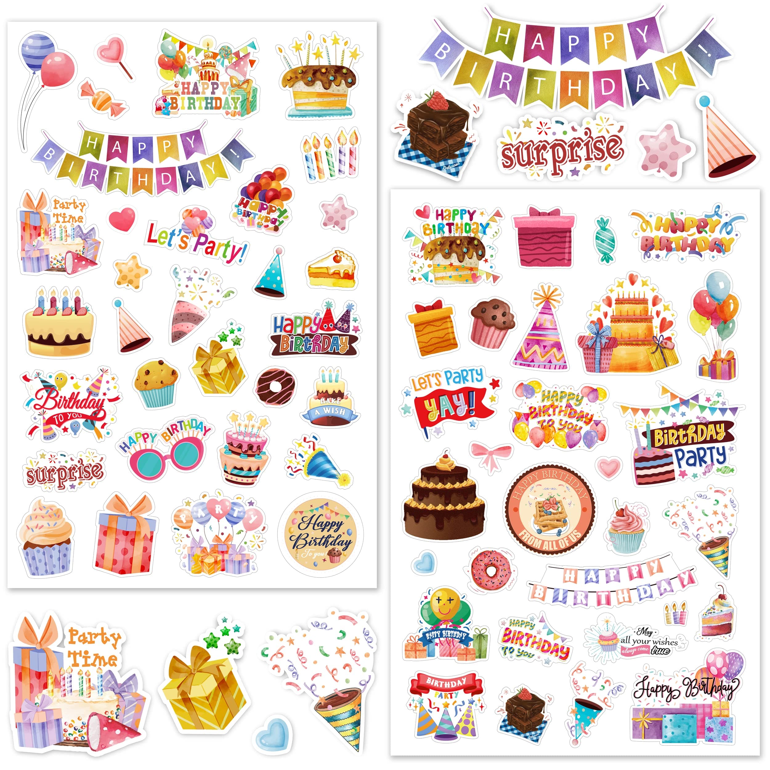 LINAYE 24 Sheets Happy Birthday Stickers - 730 Counts, Small & Large Sizes, Perfect for Birthday Party Decorations & Gifts