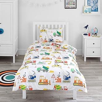 (Cotbed Duvet Set) - Bloomsbury Mill - Construction Vehicles - Trucks, Diggers & Cranes - Kids Bedding Set - Junior/Toddler/Cot Bed Duvet Cover & Pillowcase