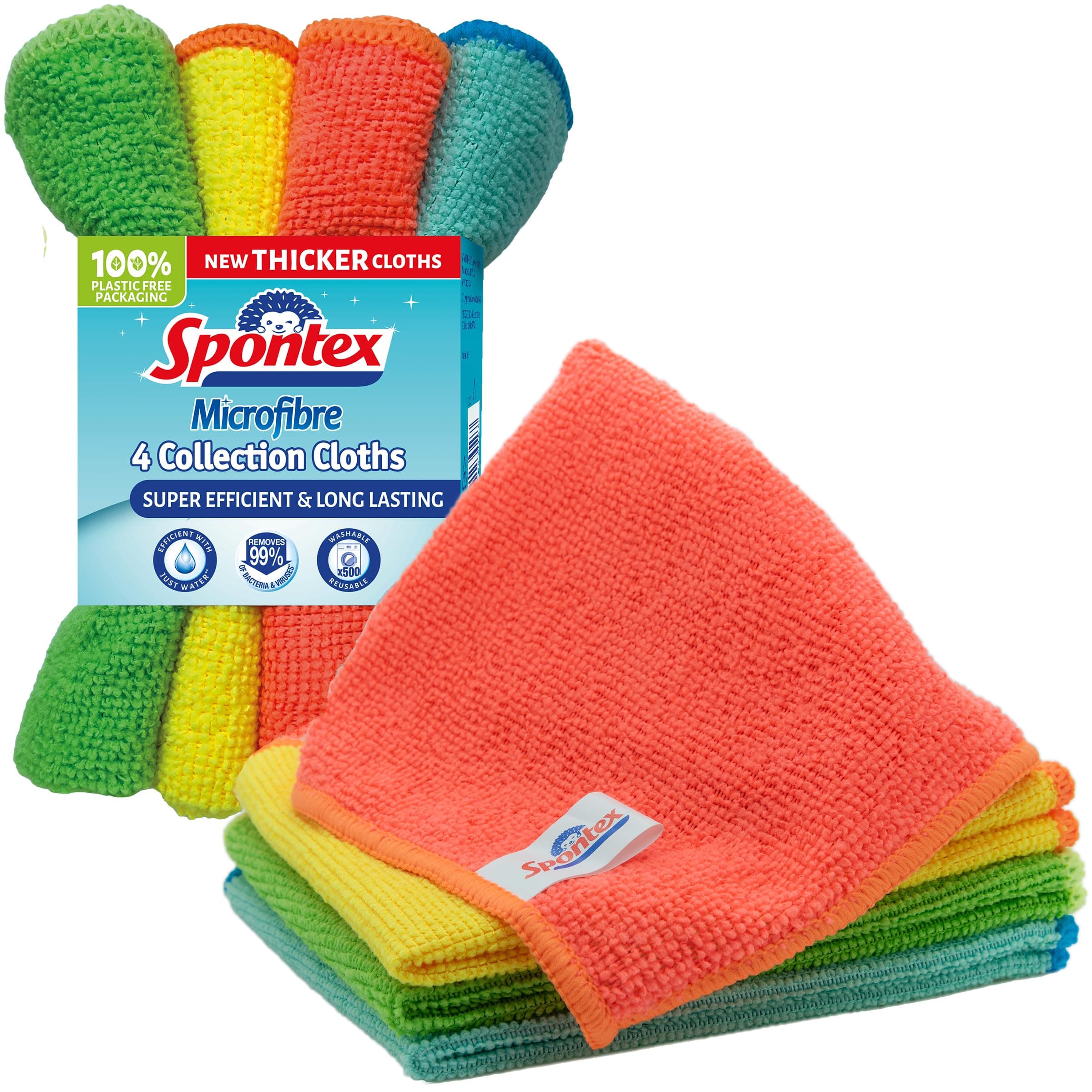 Spontex Microfibre Cloths for Cleaning | 4 Microfibre Collection Cleaning Cloths | For Use as Dusters, Dish Cloths & Kitchen Towels | 30 x 30cm | Assorted Colours | 4 Count