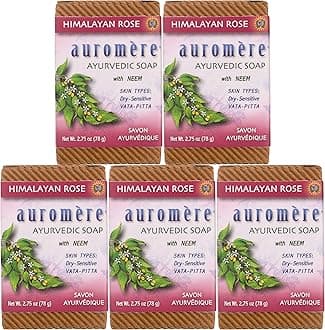 Auromere Ayurvedic Bar Soap, Himalayan Rose - Eco Friendly, Handmade, Vegan, Cruelty Free, Natural, Non GMO (2.75 oz), 5 pack