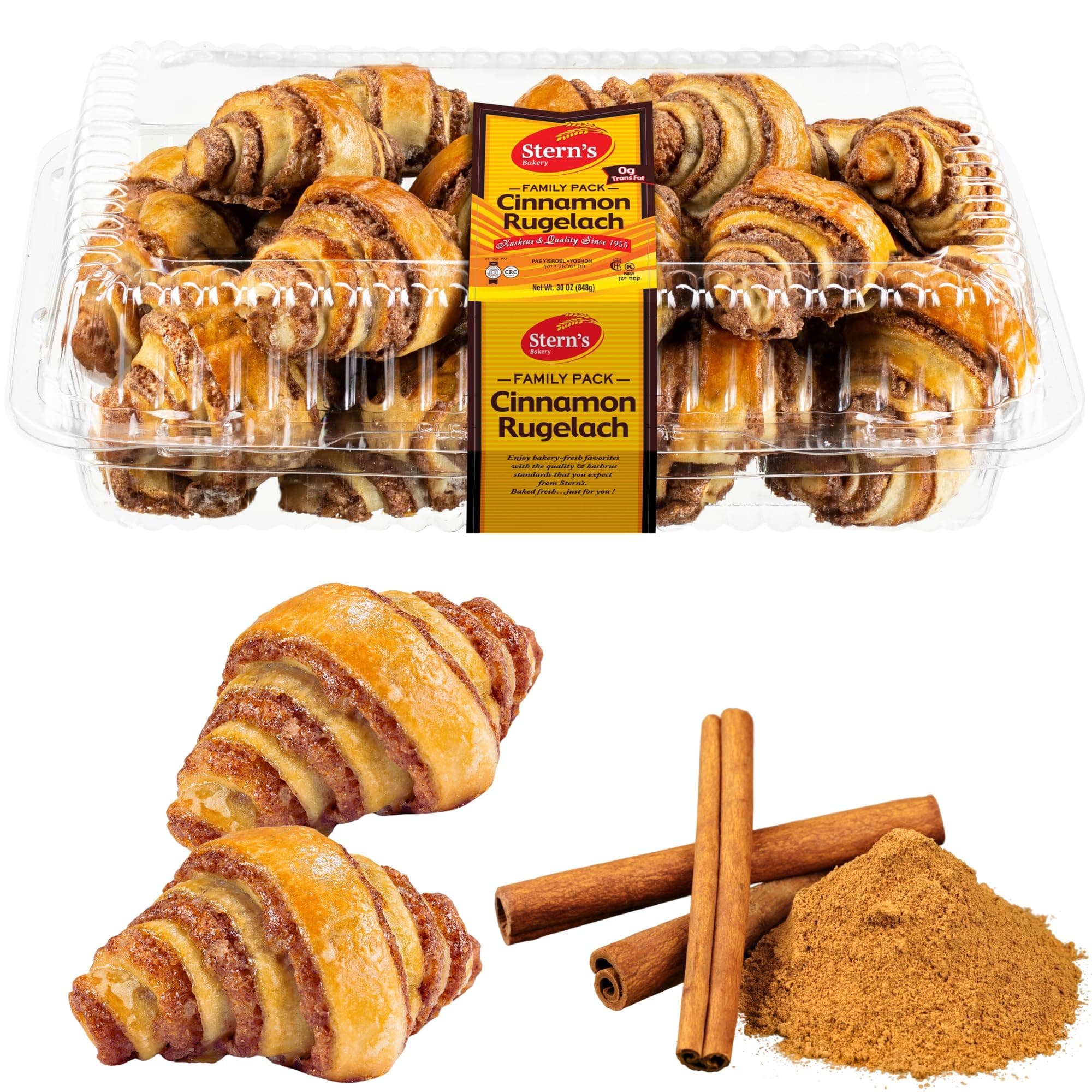Cinnamon Rolls | Cinnamon Buns | Breakfast Pastry | Approx 20 Rugelach Pastries Cinnamon Croissants | Preservative Free & No Coloring Added | Dairy & Nut Free | 19 oz Stern’s Bakery