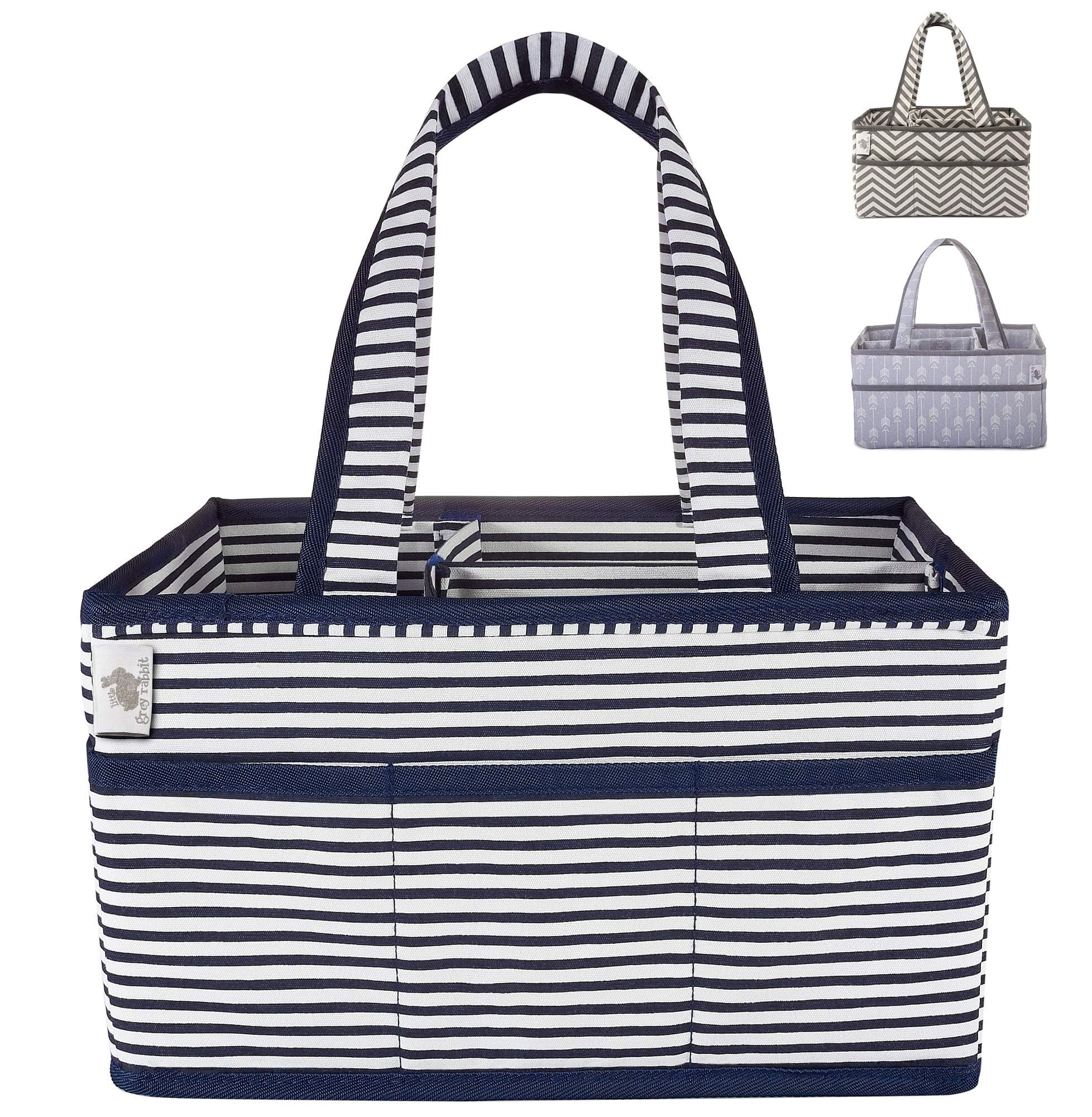 Little Grey Rabbit Premium Baby Diaper Caddy | Nursery Storage Bin & Organizer Basket for Infant Items | Holds Diapers, Lotions, Wipes, More | Perfect Baby Shower Gift | Navy & White Stripe