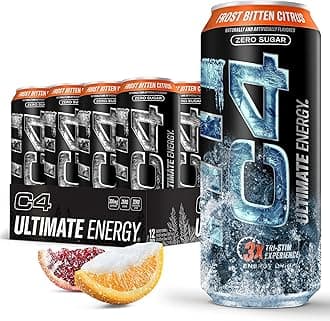 Ultimate Frost Zero Sugar Energy Drink, Tri-Stim Experience with 300mg Caffeine + TeaCrine + Dynamine, Frost Bitten Citrus, 16oz (Pack of 12)