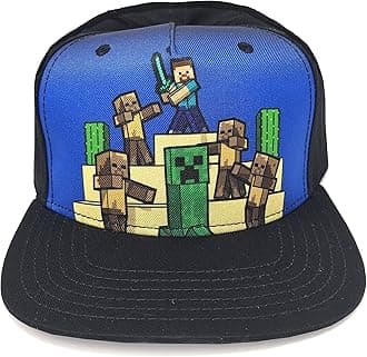 Minecraft Gamer Snapback Hat for Boys – Survival Mode Steve & Creeper Kids Adjustable Baseball Cap Black