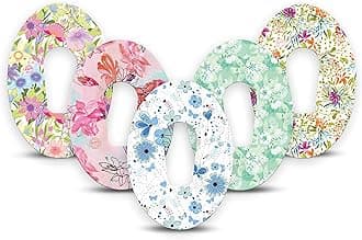 ExpressionMed Dexcom G6 Overpatches Waterproof - Breathable Non-Fraying Material, Easy-Apply Split Backing, Pack of 5 (Pastel Flowers Variety Pack)