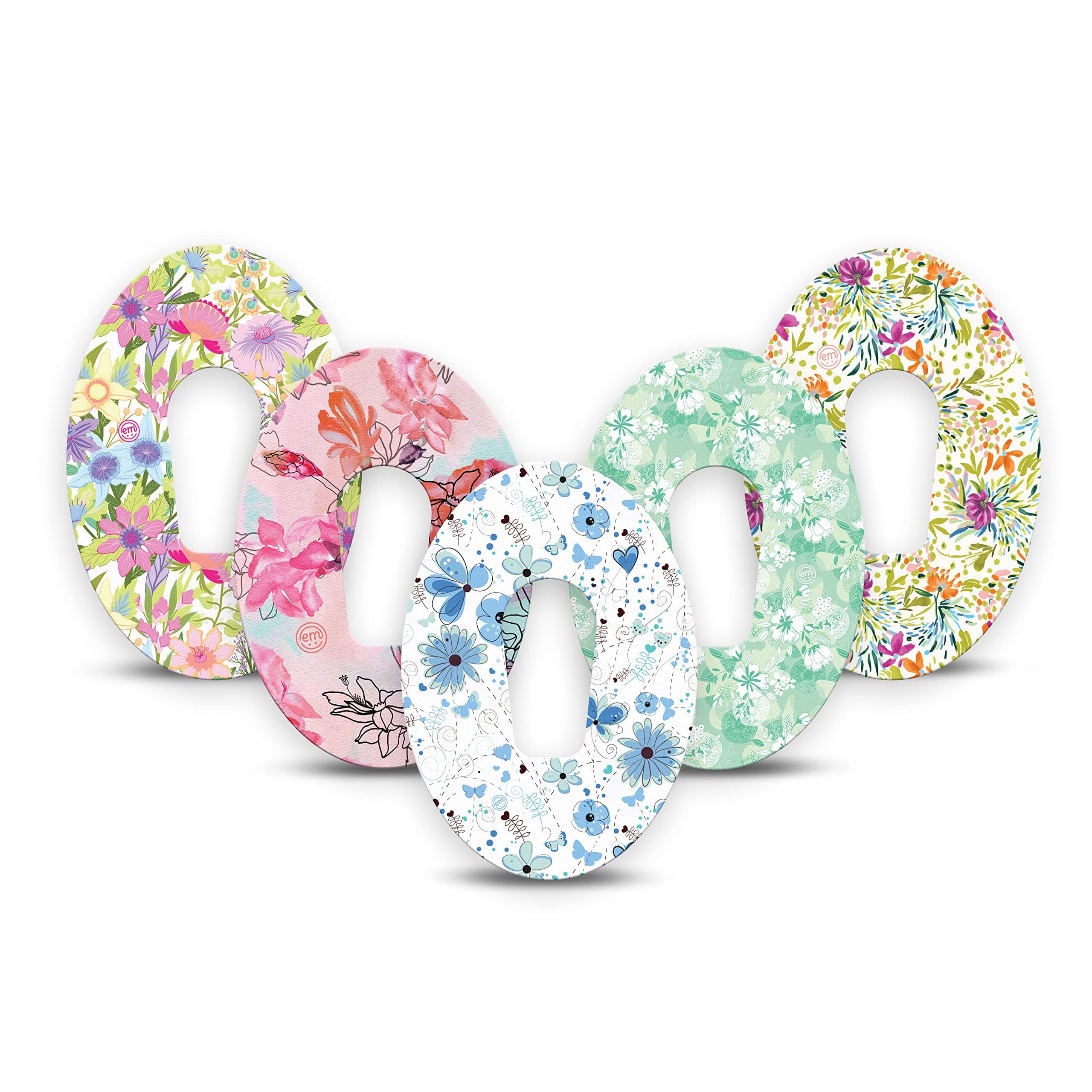 ExpressionMed Dexcom G6 Overpatches Waterproof - Breathable Non-Fraying Material, Easy-Apply Split Backing, Pack of 5 (Pastel Flowers Variety Pack)