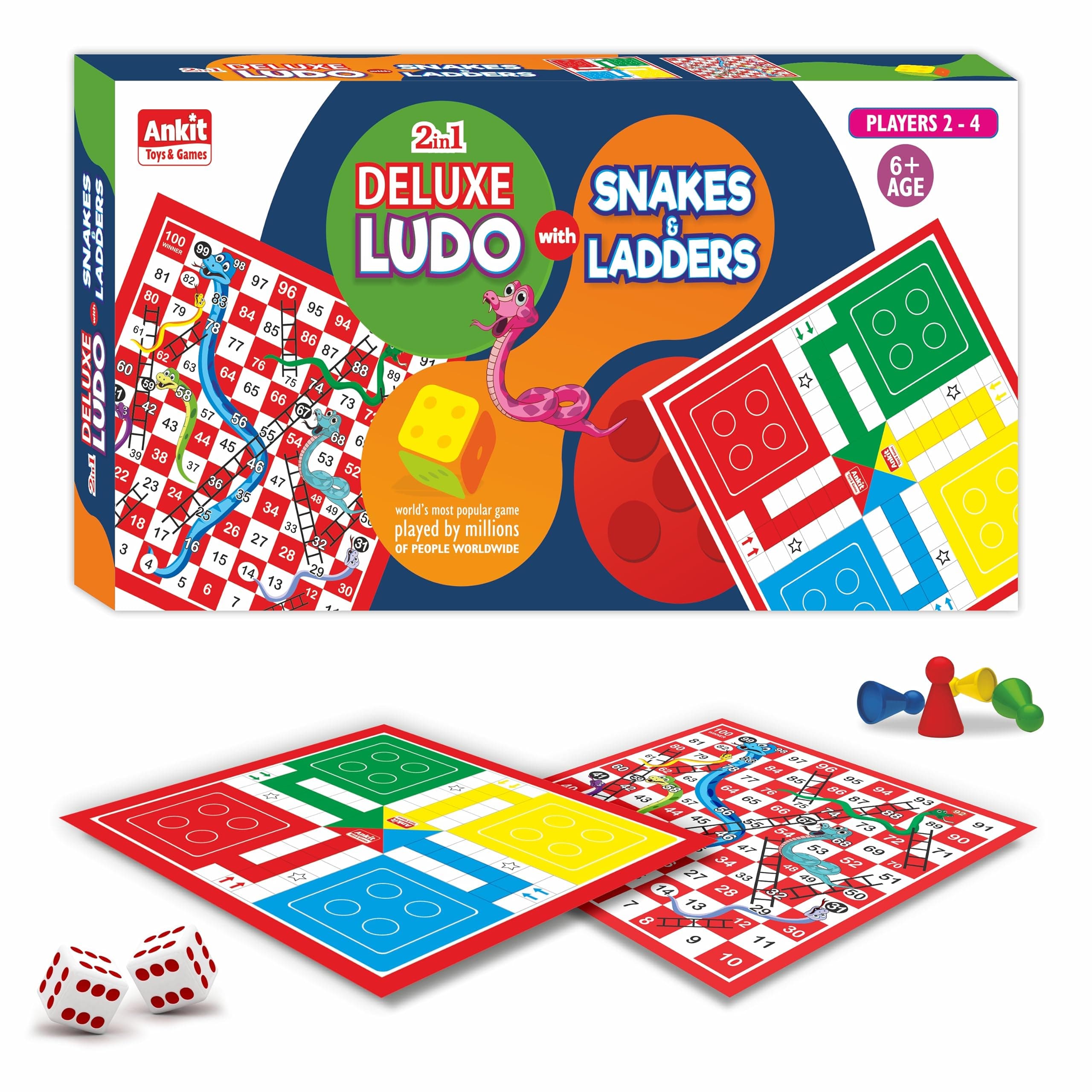 Ankit Toys & Games Ludo and Snake & Ladders Board Game, Set for 6+ Years Kids & Adults Indoor Ludo Board Game | Travel Strategy Game (Ludo Senior+)