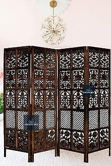 Wooden Partitions Made of Wood Room Divider for Living Room with Stands Hall Bedroom Wall Separator Panel 6 Feet (4 Panel)