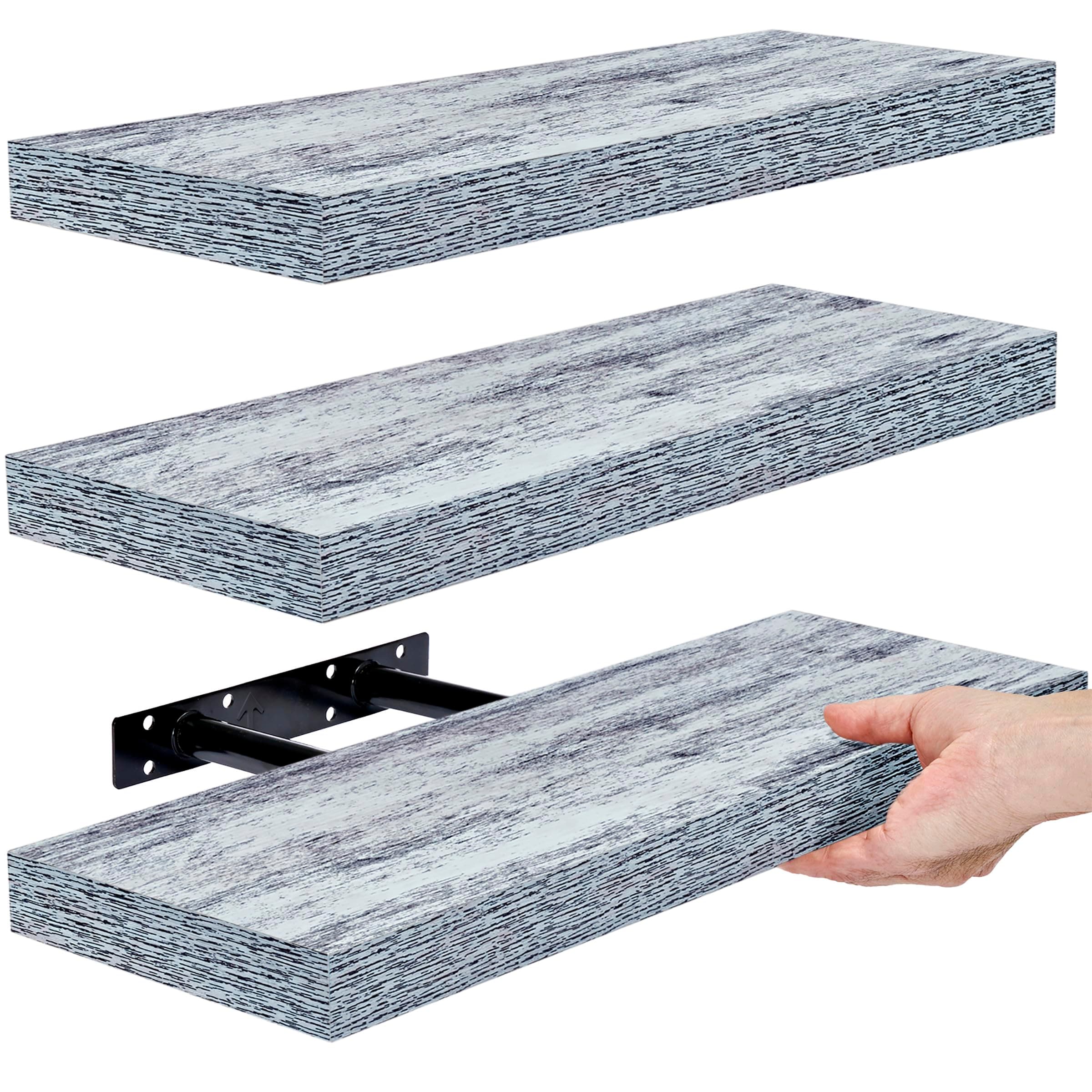 Floating Shelves for Wall - 3 Pack Coastal Beach Wall Decor for Bedroom, Bathroom, Nursery, Living Room, Office, Home & Kitchen - Blue Rustic Wood Hanging Wall Shelf for Books, Frames, Trophy