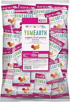 Organic Tropical Flavored Fruit Snacks, 43ct- 0.7oz Snack Packs, Allergy Friendly, Gluten Free, Non-GMO, Vegan, No Artificial Flavors Or Dyes