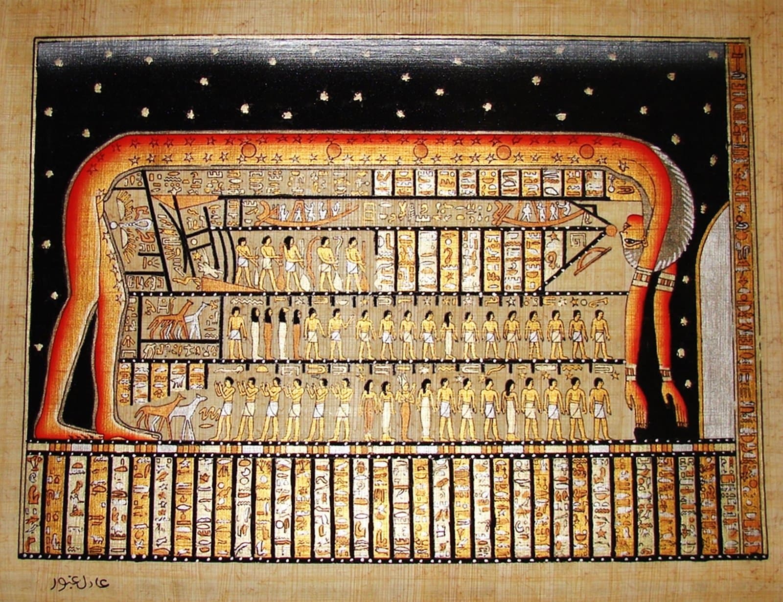 Egyptian Hand-Painted Papyrus Artwork (Imported): The Sky Goddess Nut