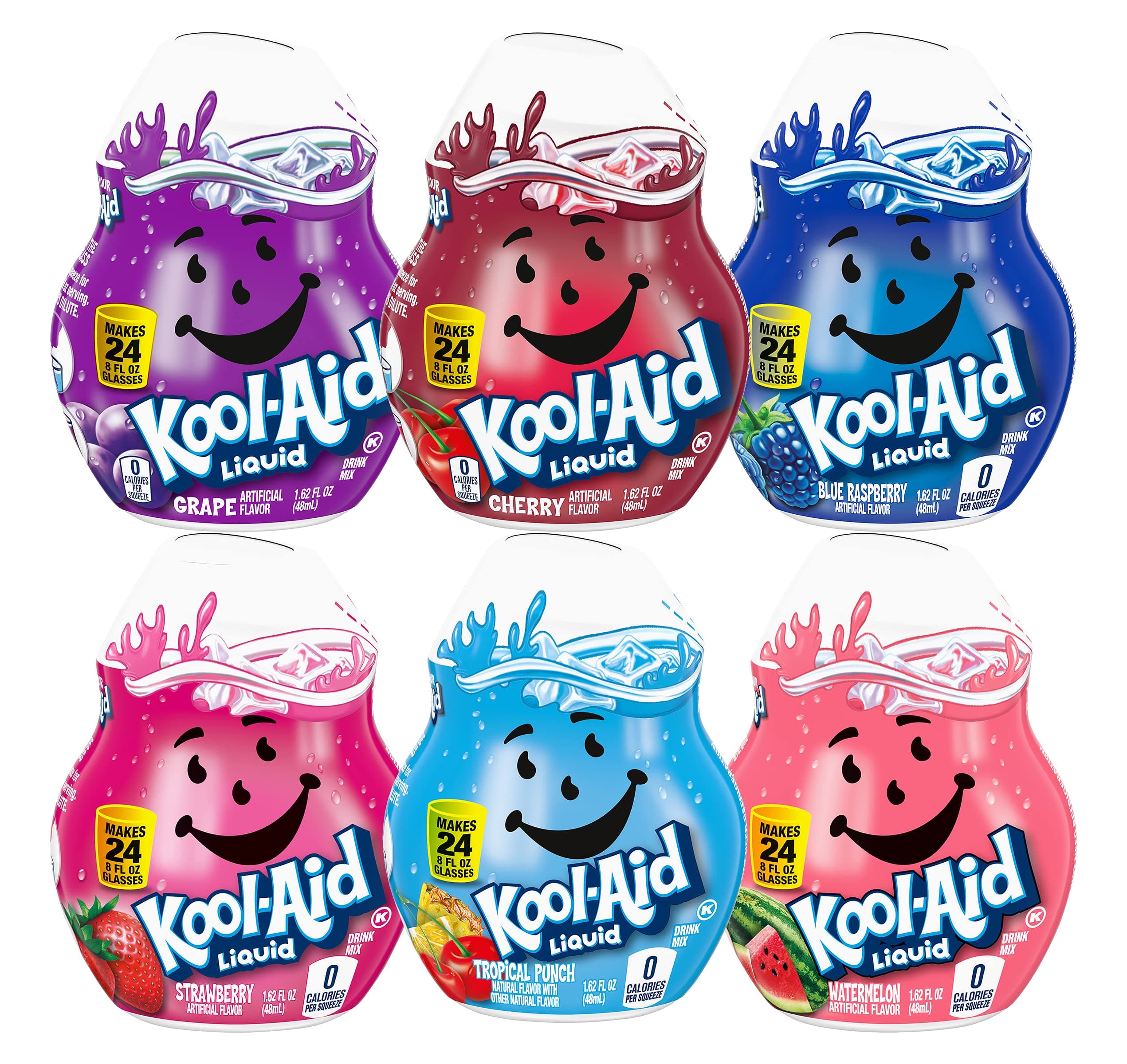 Kool-Aid Liquid Drink Mix Variety Pack, 1 Watermelon, 1 Blue Raspberry, 1 Strawberry, 1 Grape, 1 Cherry, 1 Tropical Punch, 6 CT (Variety Pack)