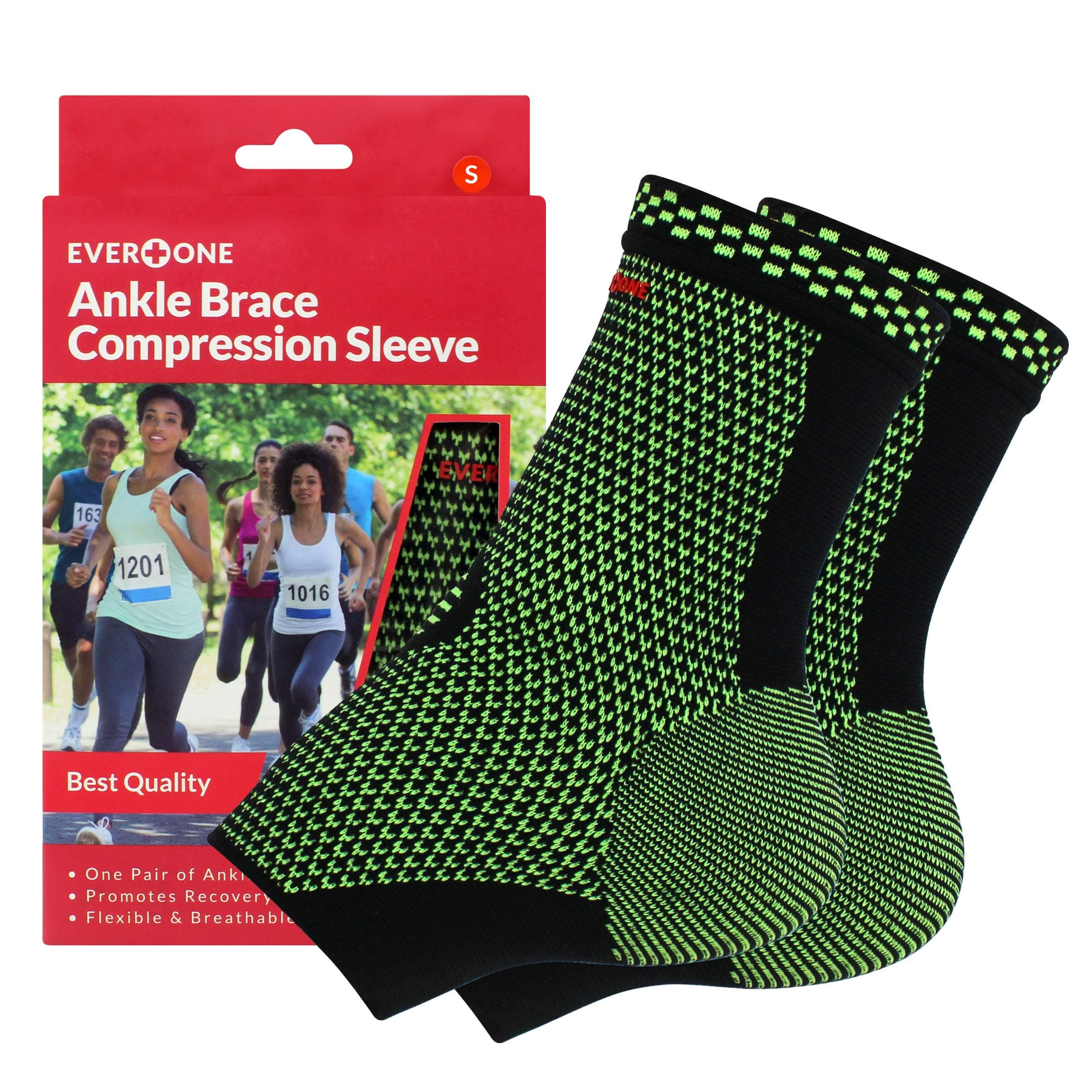 EverOne Ankle Brace Compression Support Sleeve For Injury Prevention, Healing and Recovery, Unisex, Small (1 Pair)