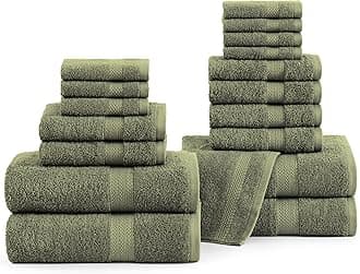 LANE LINEN Cotton Bath Towels for Bathroom - 18 PC 100% Cotton Towels - 4 Bathroom Towel Set, 6 Hand Towels for Bathroom, 8 Washcloths, Soft Turkish Towel Sets for Bathroom, Travel Towel - Oil Green