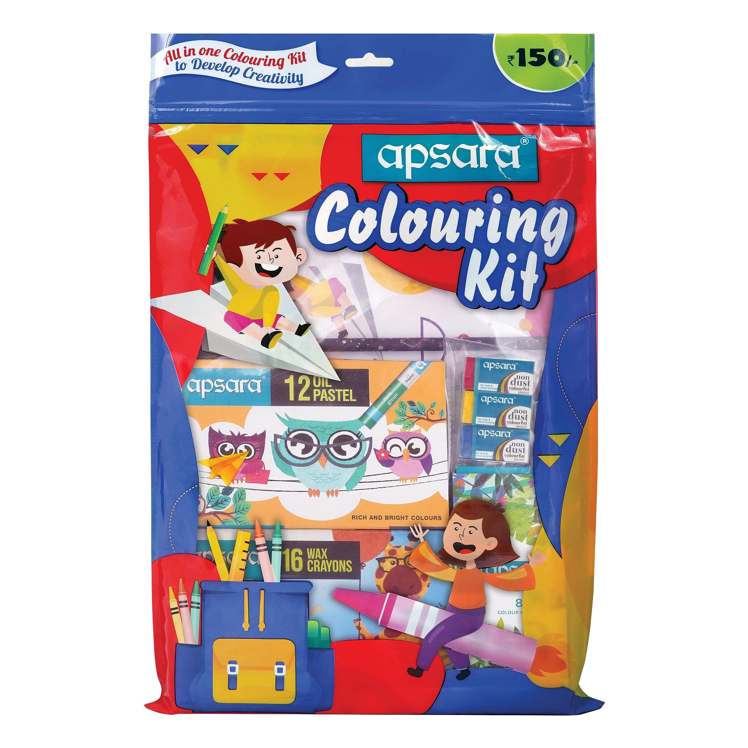 Apsara Colouring Kit | Ideal Gift Pack | Colouring Kit for Children | Kids Gifting Set | Complete Drawing Set | Fun Birthday Gift | Fun Children's Gift | Combo of 7 Items - Multicolor
