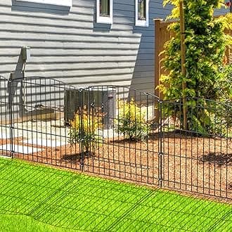 INJOPEXI Decorative Garden Fence 6 Panels 11.8ft (L)×24in (H) with 5 Panels 1 Gate Rustproof Wire No Dig Animal Barrier Fencing for Outdoor Backyard Black