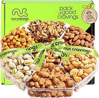 NUT CRAVINGS - Easter Mixed Nuts Gift Basket + Green Ribbon (7 Assortments, 1 LB) Treats for Adults, Food Arrangement, Healthy Snack Care Package, Kosher