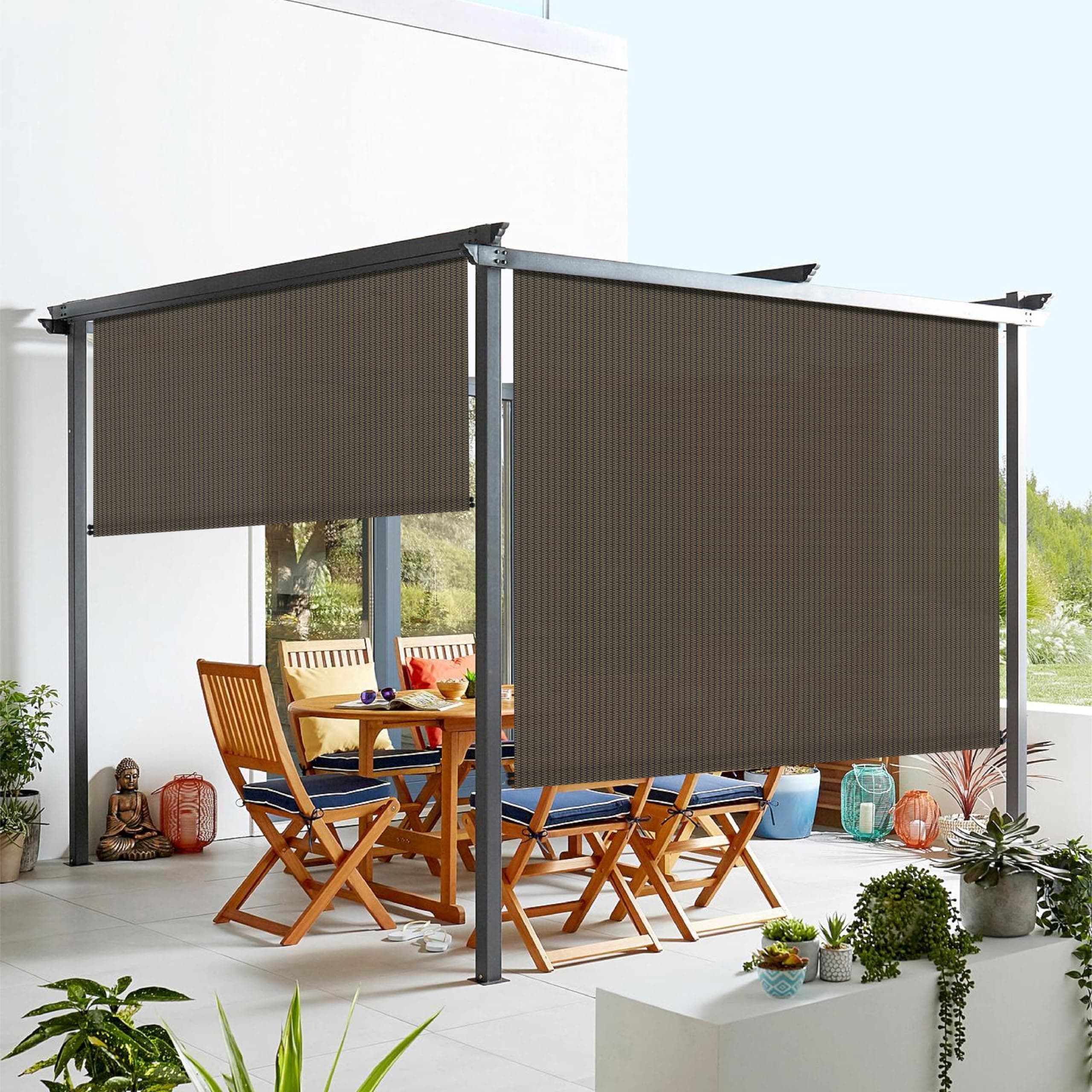 Windscreen4less Exterior Roller Shade Blinds Outdoor Roll Up Shade Privacy for Deck Back Yard Gazebo Pergola Balcony Patio Porch 7’ W x 6’ L Brown…