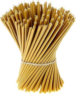 Danilovo Pure Beeswax Candles - Honey-Scented, Decorative Thin Taper Candles - Ideal for Birthday Decoration or Church Prayers - Yellow Drip Free, Tall & Smokeless Pack of 50 pcs, 10.4 x 0.28 inch
