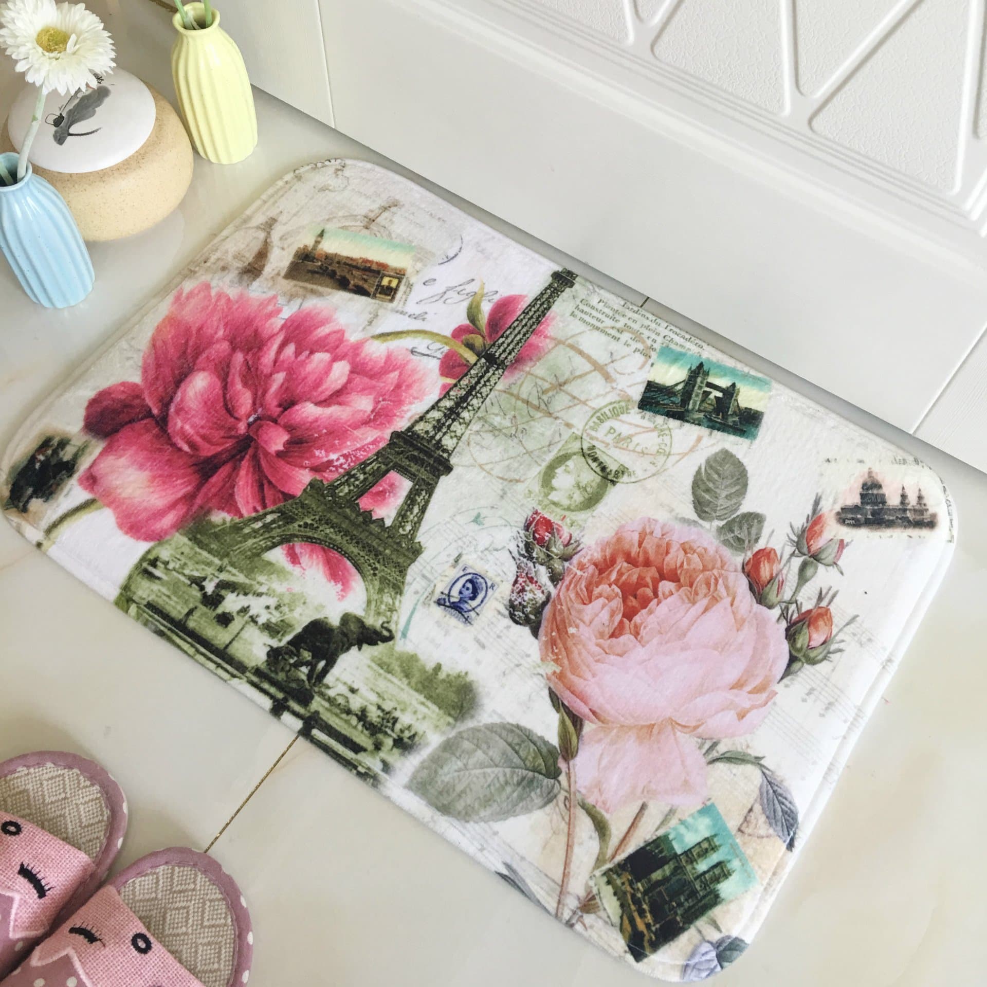 Bath Rugs Soft And Comfortable Flannel 7D Printing Carpet Bedroom Bathroom Non-Slip Bath Mat