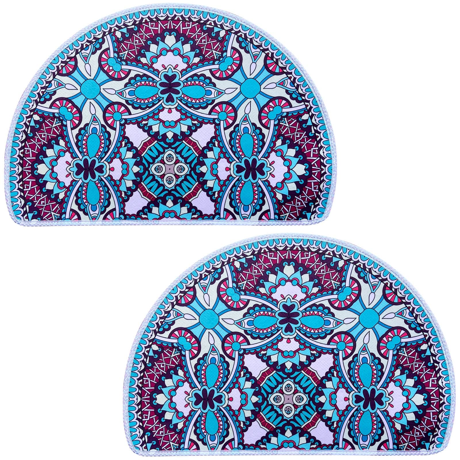 LOOSLOON2 Pcs Boho Green Brown Flowers Half Round Bath Mat,Non-Slip Absorbent Bathroom Rug,Washable Floor Mats,Bohemian Mandala Shower Rugs,for Indoor Floor,Tub,30"×20"