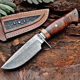 - BIGCAT ROAR Wild Tiger - Handmade Damascus Steel Fixed Blade Knife 10" - Walnut Wood Handle & Leather Sheath - Bushcraft Outdoor Camping Skinning & Survival EDC Knife - Collector Hunter Men Gifts