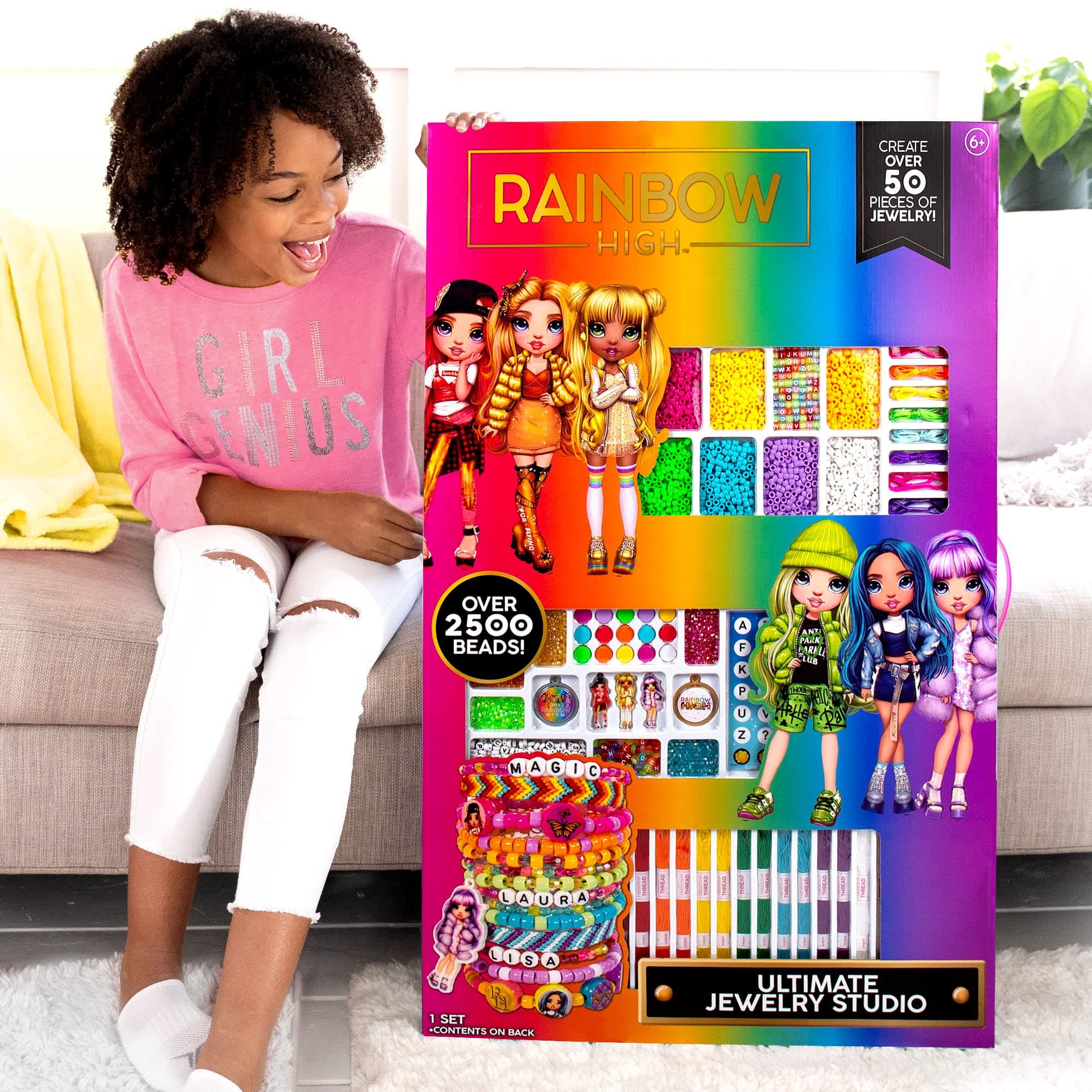 Rainbow High Ultimate Jewelry Studio, 2500+ Beads, Create 50+ Pieces of Jewelry, Rainbow High Toys, Great Bead Kit for Sleepovers, Girls Night, Weekend, DIY Alphabet Bracelets for Kids Ages 6, 7, 8, 9