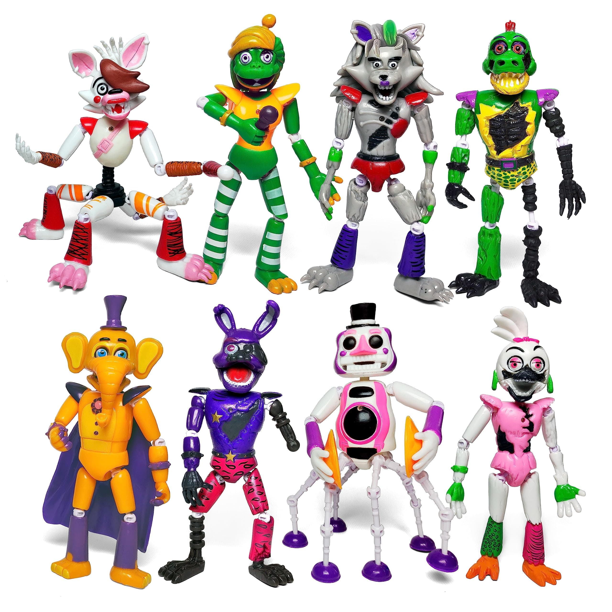Toysvill 8 pcs Inspired by Game Five Night Toys | Ultimate Custom Night Collection | FNAF Action Figure [Withered Bonnie, Orville, Mangle, Gator, Happy Frog, Roxanne Wolf, Chica, and Music Man]