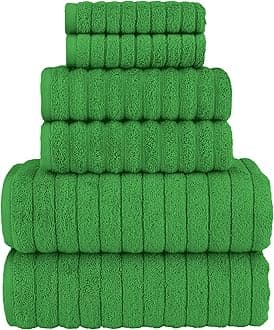 Elegant Comfort 100% Turkish Cotton Corduroy Ribbed Luxury Bath Towels 6-Piece Set, Premium Feel - Quick Dry, Highly Absorbent, Contains 2 Bath Towels, 2 Hand Towels, and 2 Washcloths, Emerald Green