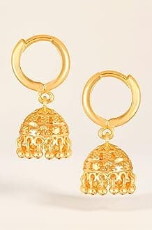 Hoop bali Jhumki Jhumka Earrings for Women Girls Traditional Temple 1 One Gram Gold Brass Copper South Indian Screw Back Meenakari Ear Chains Peacock Jhumkas Combo Wedding -GOLD JHUMKI-M316