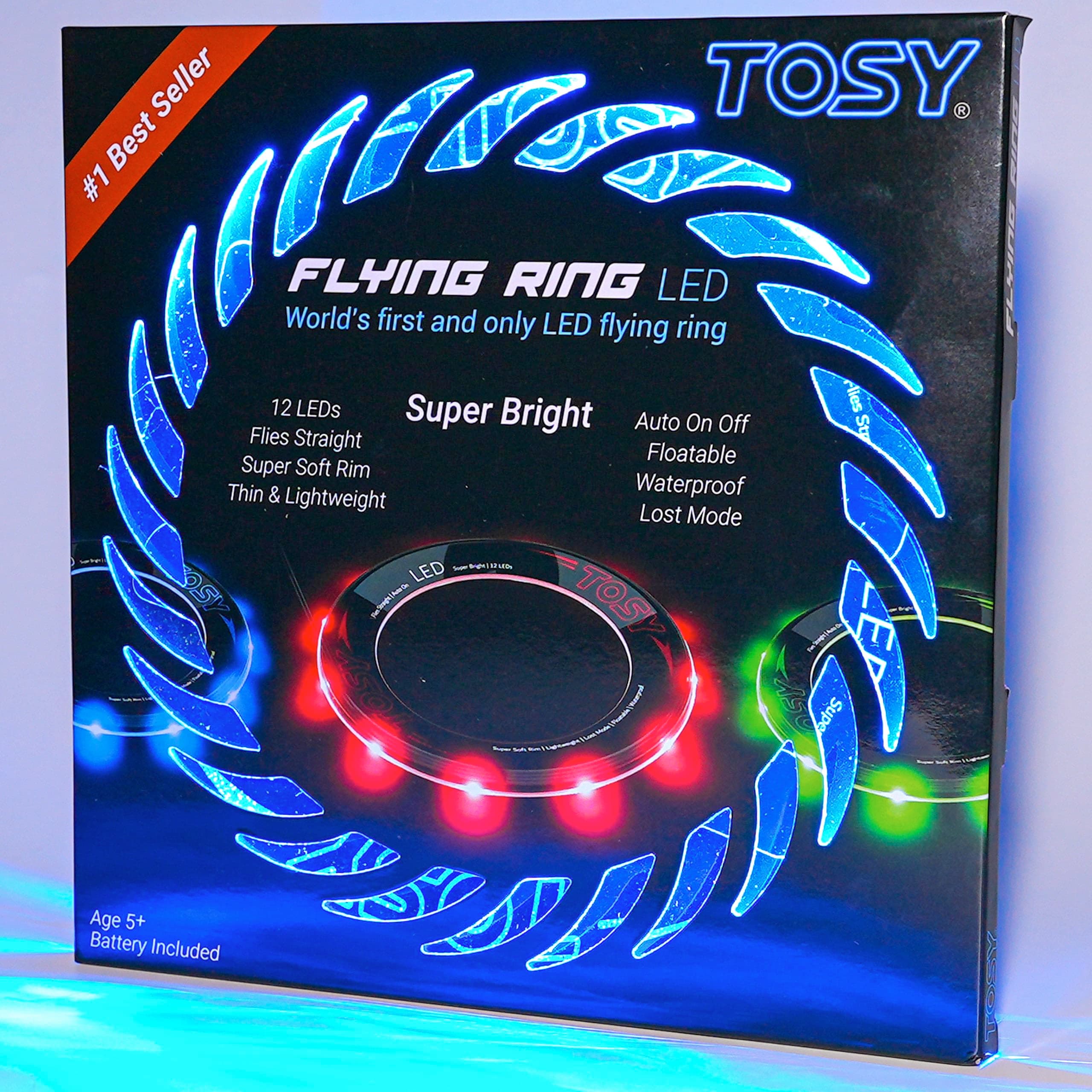 TOSY Flying Ring - 36 RGB Multicolor or 12 Monocolor LEDs, Super Bright, Lost Mode, Auto Light Up, Easter Basket Stuffers Gift for Kid/Teen/Boy/Girl, Safe, Waterproof, Pool/Beach/Camping Toy