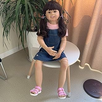 iCradle 39inch98CM Huge Reborn Doll Full Body Hard Vinyl Girl Dolls Realistic Standing Reborn Toddler Girls with Brown Hair Baby Age 2 Years Children's Clothing Models