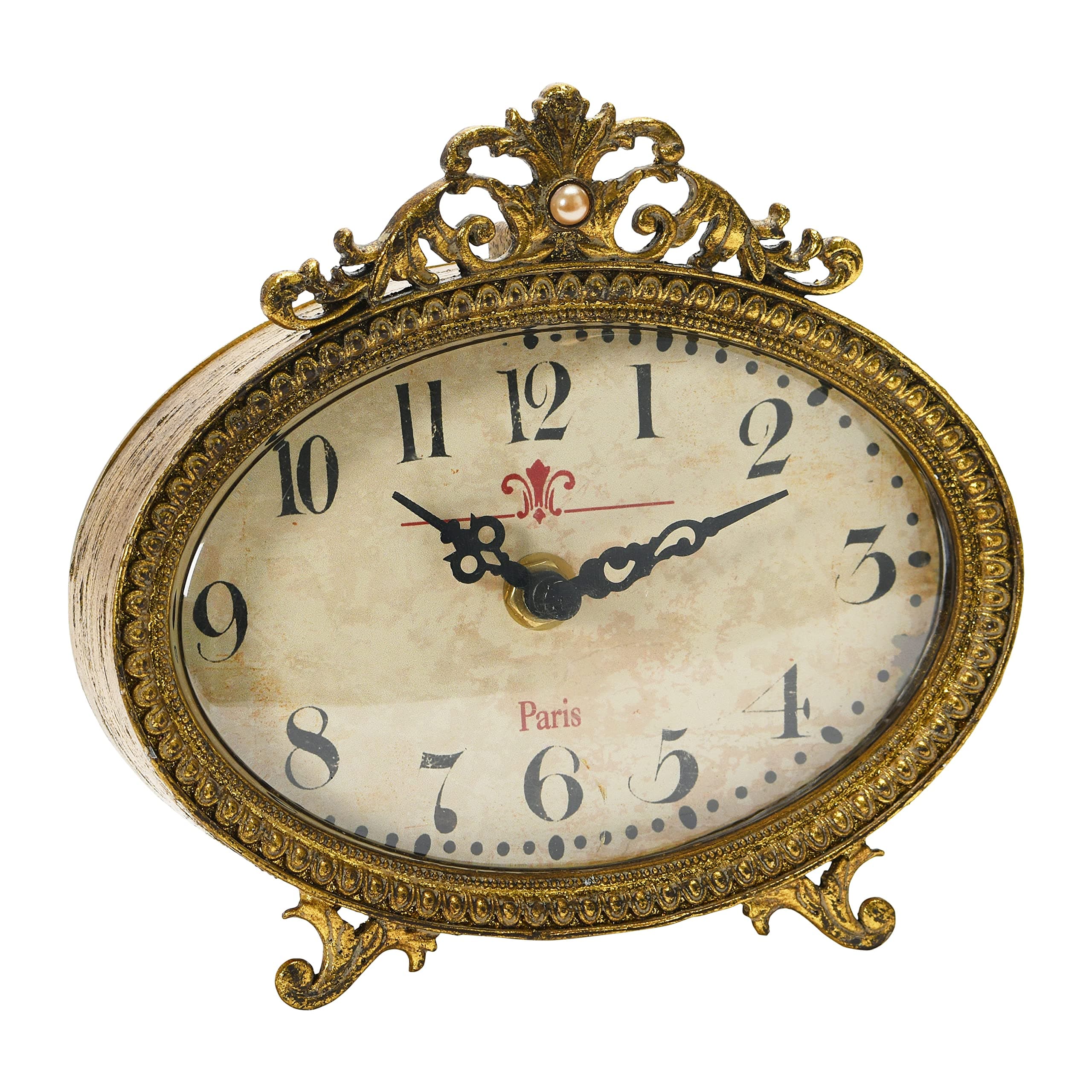 Creative Co-Op Decorative Antiqued Pewter Mantel Clock, Gold