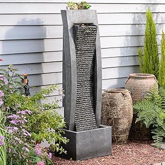 Water Fountain Outdoor Freestanding Fountains Indoor Waterfall Floor Standing Water Fountains for Garden, Patio, 49.2 Inches Tall with LED Lights, Pump, Natural Stones