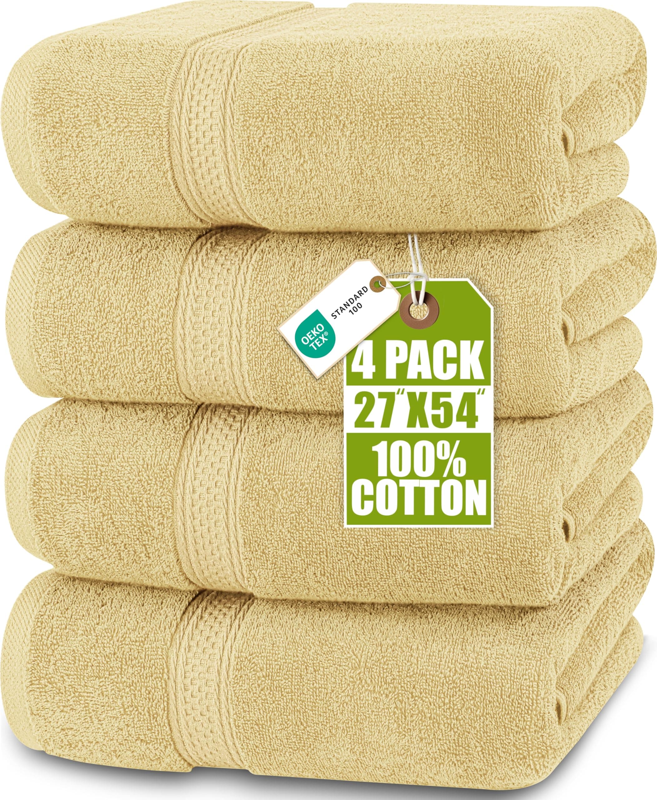 Utopia Towels 4 Pack Premium Bath Towels Set, 27 by 54 Inches, 100% Ring Spun Cotton 600GSM, Lightweight and Highly Absorbent Quick Drying Towels, Perfect for Daily Use, Beige