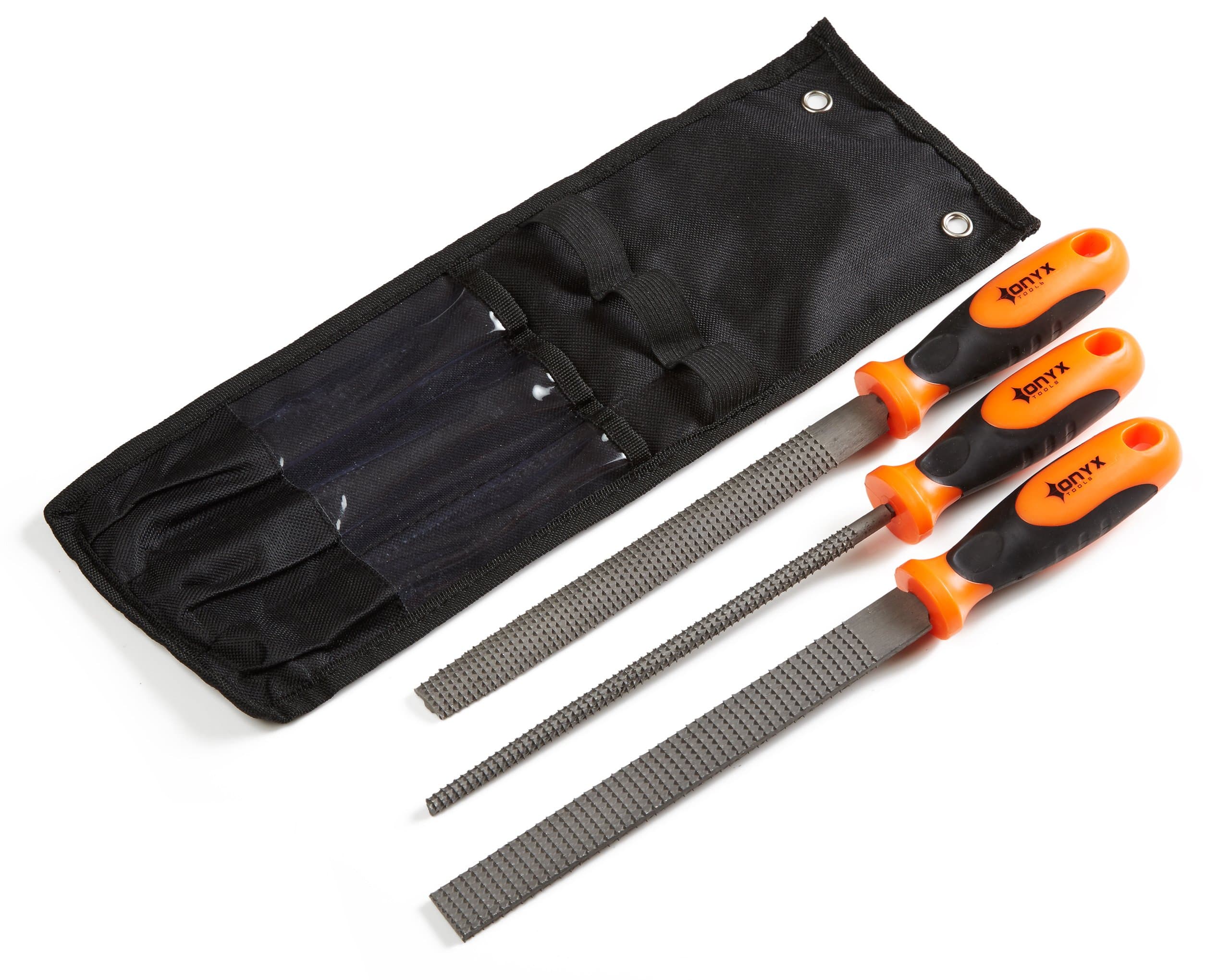 3 Piece 8" Wood Rasp File Set with Rubber Grip + Plastic Handles - Includes Hand Cut Round, Half-round, and Flat Rasp File Kit - Curved and Flat Tools Give Variety of Woodworking Options to Shape Wood
